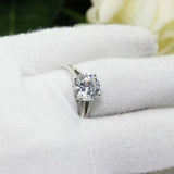 3ct Round Cut Diamond Split Shank Solitaire with Accent Ring 14k White Gold Over