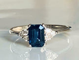 3ct Engagement Ring Emerald Cut Blue Sapphire Diamond Petite 14k White Gold Over