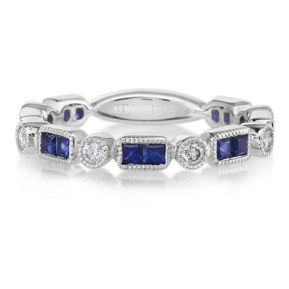 0.9ct Princess Cut Blue Sapphire Wedding Band Anniversary 14k White Gold Finish