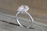 1.7ct Oval Cut Peach Morganite Solitaire Engagement Ring 14k White Gold Finish