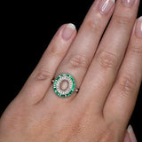 4Ct Baguette Cut Green Emerald Hollow Unique Art Deco Ring 14K White Gold Finish