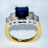 2.5ct Radiant Cut Blue Sapphire Engagement Ring 14k Dual Tone Finish Milgrain