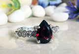 2ct Pear Cut Red Garnet Round Diamond Accent Engagement Ring 14k White Gold Over