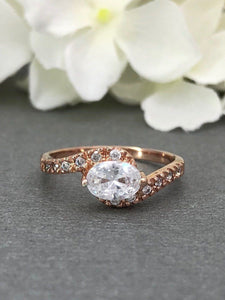 Accents Solitaire Engagement Ring 1ct Oval Cut VVS1 Diamond 14k Rose Gold Finish