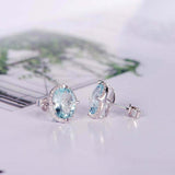 2.2ct Oval Cut Blue Aquamarine Diamond Halo Stud Earrings 14k White Gold Finish