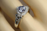 1ct Heart Blue Tanzanite Engagement Ring Halo Celtic Trinity 14k White Gold Over