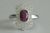 3ct Cushion Cut Pink Ruby Engagement Ring Vintage Art Deco 14k White Gold Finish