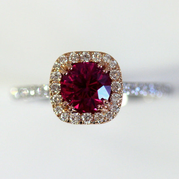 1.7ct Round Cut Pink Ruby Engagement Ring Diamond Halo 14k White Gold Finish