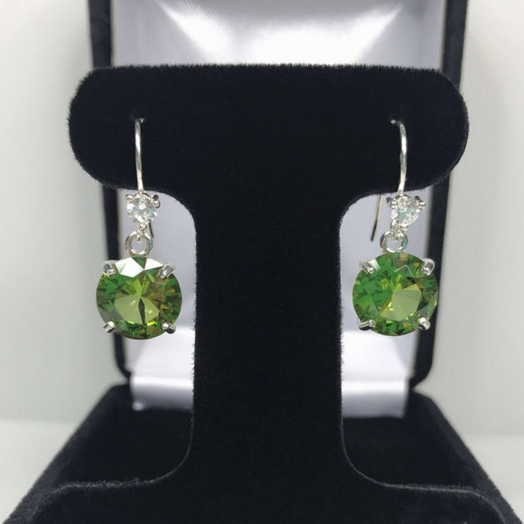 2ct Round Cut Green Peridot Diamond Solitaire Drop Earring 14k White Gold Finish