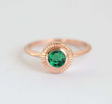 1ct Round Cut Green Emerald Engagement Ring 14k Rose Gold Finish Bezel Set