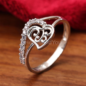 0.5ct Round Cut Moissanite Floral Heart Engagement Ring 14k White Gold Plated