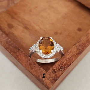 2.1ct Engagement Ring Oval Cut Yellow Citrine Diamond Halo 14k White Gold Finish