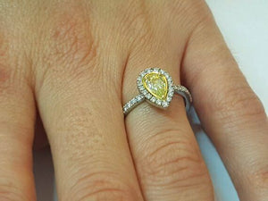 1.5ct Pear Cut Yellow Sapphire Accent Halo Engagement Ring 14k White Gold Finish