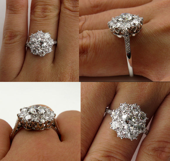 5Ct Round Cut Diamond Vintage Floral Halo Engagement Ring 14K White Gold Finish