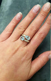 1.7ct Engagement Ring Oval Cut Aquamarine Two Stone Bypass 14k White Gold Finish