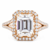 2.6ct Emerald Cut Diamond Engagement Ring Split Shank Halo 14k Rose Gold Finish