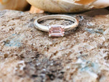 1.2ct Engagement Ring Emerald Cut Peach Morganite Solitaire 14k WhiteGold Finish