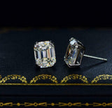 1.9ct Stud Earrings Emerald Cut Diamond Solitaire Women 14k White Gold Finish