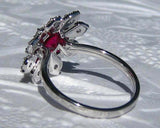 4.5ct Round Cut Pink Ruby Flower Cocktail Engagement Ring 14k White Gold Finish