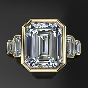 3.5ct Emerald Cut Diamond Engagement Ring 14k Yellow Gold Over 5 Stone Bezel Set