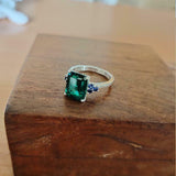 2.6ct Green Emerald Cut Round Sapphire Accent Solitaire Ring 14k White Gold Over