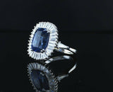 5ct Cushion Cut Blue Sapphire Diamond Halo Cocktail Ring 14k White Gold Finish