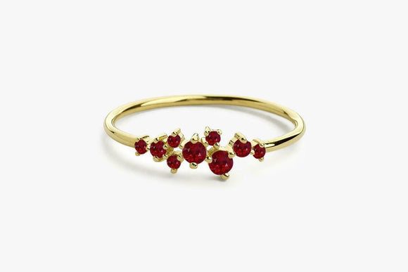 1ct Round Cut Pink Ruby Cluster Minimalist Engagement Ring 14k YellowGold Finish