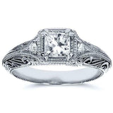 1.2Ct Princess Cut Diamond Milgrain Filigree Vintage Ring 14K White Gold Finish