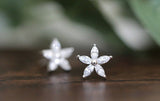 Flower Bridal Stud Earrings 0.5ct Marquise Cut Diamond 14k White Gold Finish