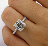 2Ct Asscher Diamond Hidden Halo Solitaire Engagement Ring 14K White Gold Finish