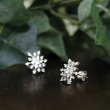 Snowflake & Bloom Stud Earrings 0.7ct Round Cut Diamond 14k White Gold Finish