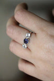 1ct Round Cut Blue Sapphire Engagement Ring Diamond Trilogy 14k White Gold Over