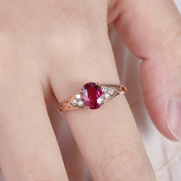 1.2ct Oval Cut Pink Ruby Infinity Solitaire Engagement Ring 14k Rose Gold Finish