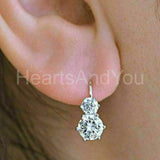 2ct Round Cut Moissanite Two Stone Leverback Drop Earrings 14K White Gold Plated