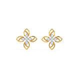 0.6ct Stud Earrings Round Cut Diamond Floral Petite Design 14k YellowGold Finish