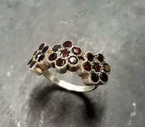 2.6ct Engagement Ring Round Cut Red Garnet Floral Design 14k White Gold Finish