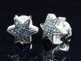 0.25ct Round Cut Blue Sapphire Star Shaped Stud Earrings 14k White Gold Finish