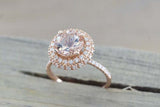 2.5ct Round Cut Peach Morganite Engagement Ring Double Halo 14k Rose Gold Finish