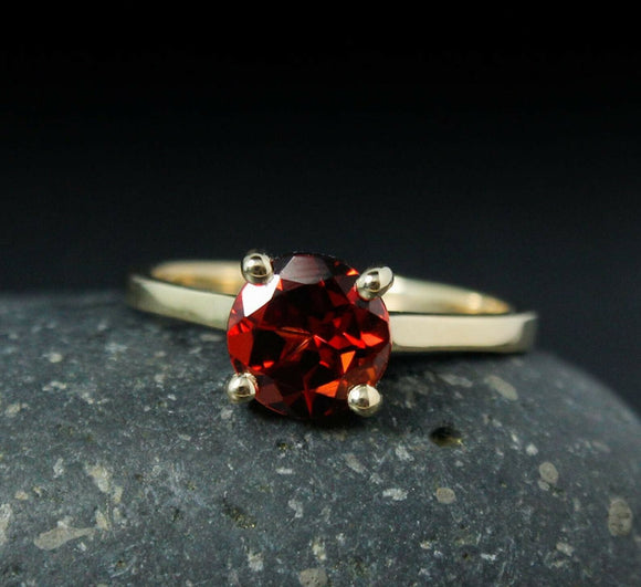 2ct Round Cut Red Garnet 4 Prong Solitaire Engagement Ring 14k YellowGold Finish