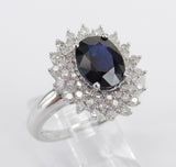 3ct Oval Cut Blue Sapphire Floral Cluster Engagement Ring 14k White Gold Finish