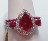 3ct Engagement Ring Pear Cut Pink Ruby Halo Trilogy Stylish 14k WhiteGold Finish