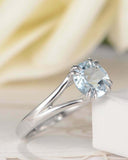 1ct Round Cut Blue Aquamarine Split Shank Solitaire Ring 14k White Gold Finish