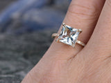 2.5Ct Princess Cut Blue Aquamarine Halo High Engagement Ring 14K Rose Gold Over