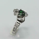 1ct Heart Cut Green Emerald Engagement Ring Diamond Claddagh 14k WhiteGold Over