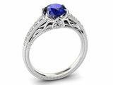 2ct Round Blue Sapphire Solitaire with Accent Milgrain Ring 14k WhiteGold Finish