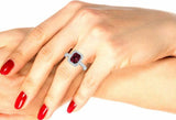 2.5ct Emerald Cut Red Garnet Halo Solitaire with Accent Ring 14k White Gold Over