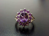 2.6ct Engagement Ring Oval Cut Purple Amethyst Floral Cluster 14k WhiteGold Over