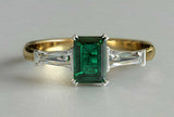 2ct Green Emerald Engagement Ring Trilogy Baguette Accents 14k Yellow Gold Over