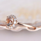 1ct Round Cut Peach Morganite Flower Design Engagement Ring 14k Rose Gold Finish