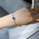 2ct Heart Simulated Green Emerald Halo Heart Shape Bracelet 14k WhiteGold Plated